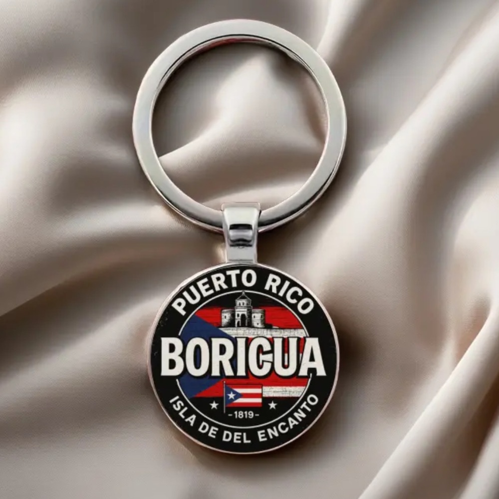 Puerto Rico Boricua Cabochon Keychain - Island of Enchantment